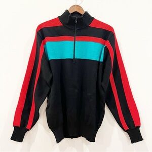 Vintage Meister Sweater Women Large Black Red Wool Blend 1/4 Zip Après Ski Retro
